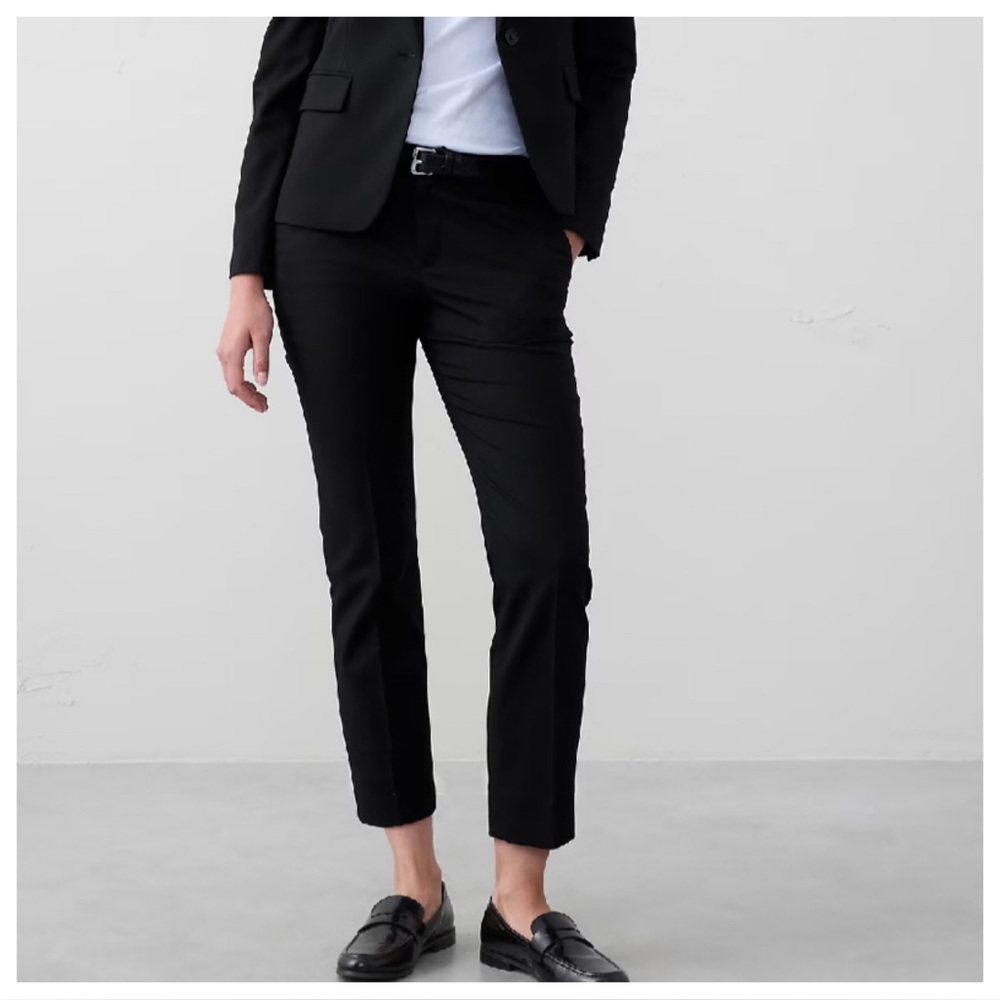 Banana Republic RYAN Black Trousers Size 10 Straight Leg Slim Fit Ankle Length